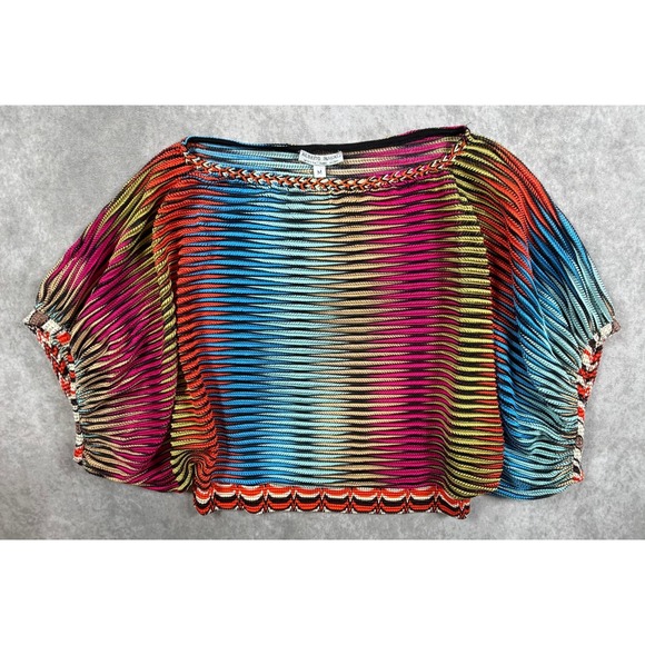 Alberto Makali Tops - Alberto Makali Womens Medium Top Multicolor Ribbed Knit Dolman Boat Neck Crop